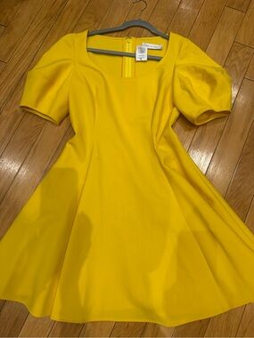 Bright Yellow Ponte Fit-and-Flare Dress Oscar de la Renta
